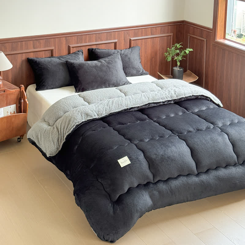 Ownkoti Plush Solid Quilted Sherpa Blanket - Black & Gray - King - image 4