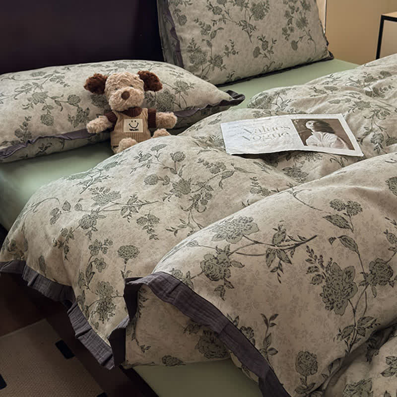 Ownkoti Vintage Floral Ruffled Cotton Bedding Set - image 8