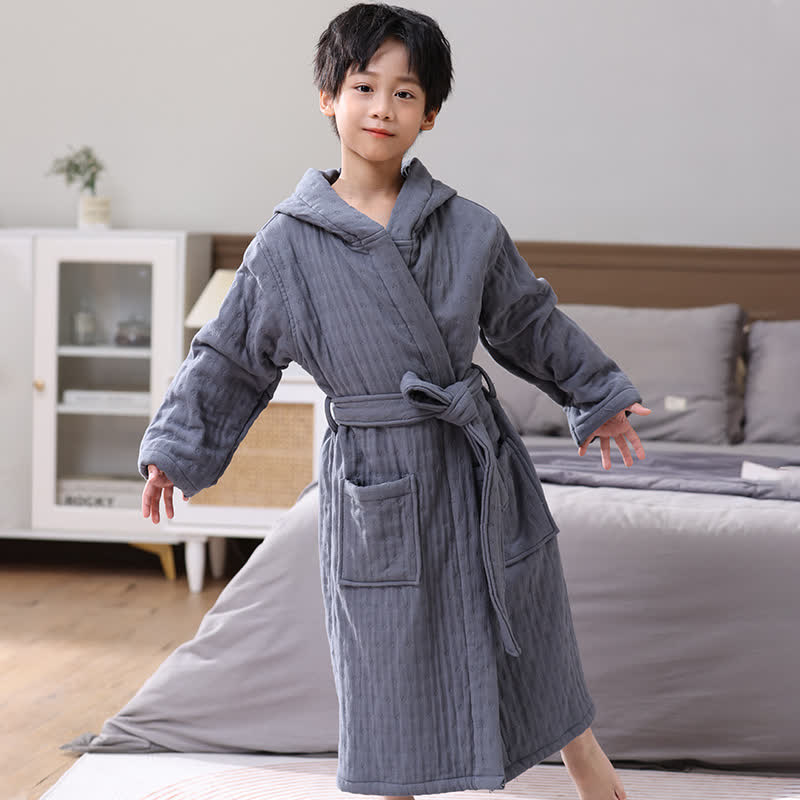 Ownkoti Solid Cotton Gauze Hooded Child Bathrobe - image 9