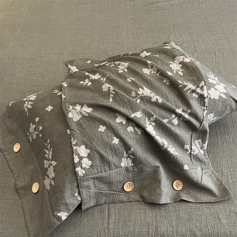 Ownkoti Vintage Floral Linen Button Bedding Set (4PCS) - image 3