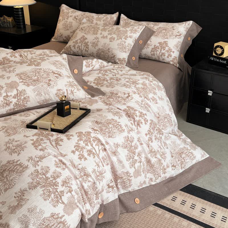 Ownkoti Vintage Tree Linen Button Bedding Set (4PCS) - image 5