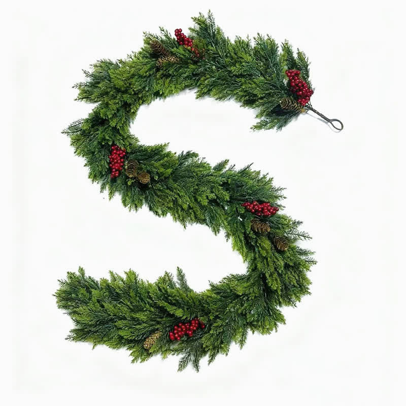 Ownkoti Faux Cedar Pine Christmas Garland with Red Berries - image 5