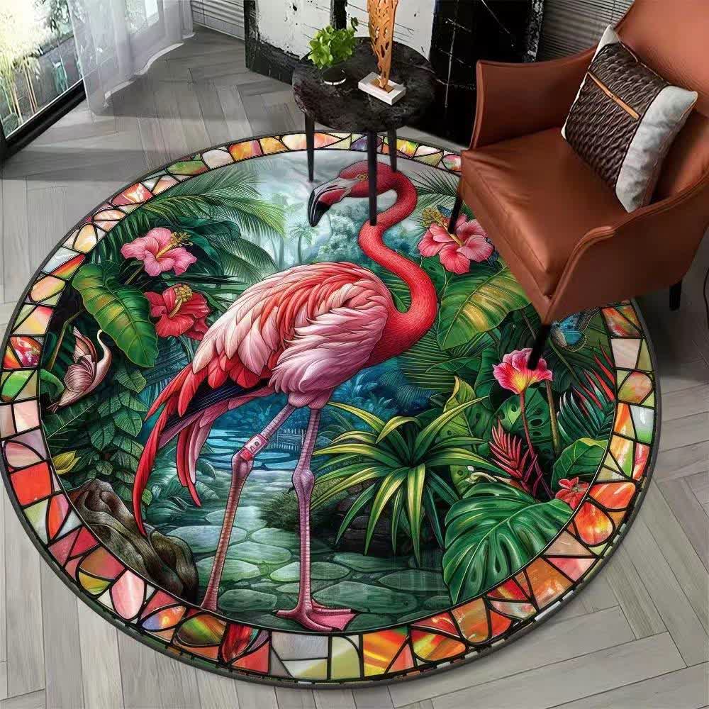 Ownkoti Flamingo Jungle Floral Round Rug - G - 47" x 47" - image 6