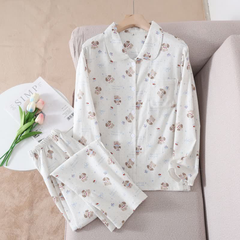 Ownkoti Dog Beige Brushed Cotton Loungewear Set - image 1