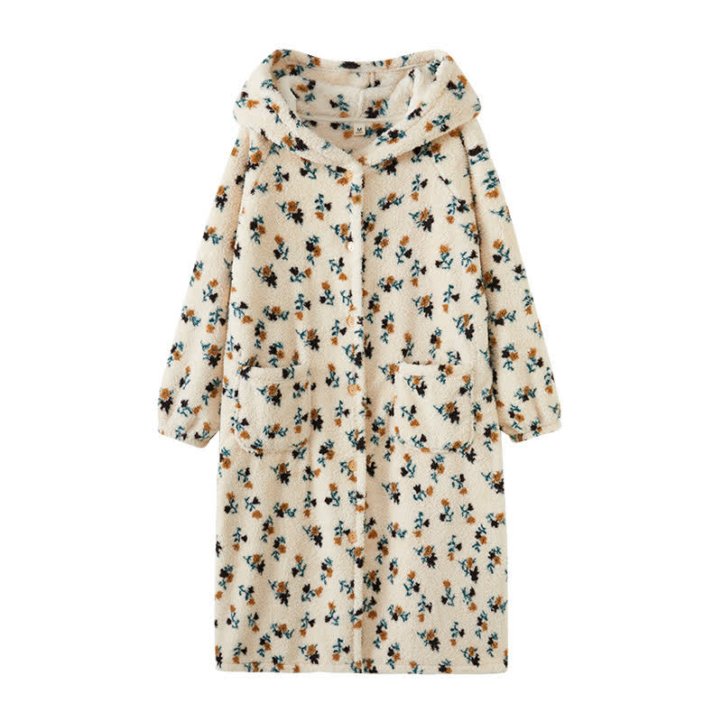 Ownkoti Rustic Floral Hooded Button Plush Robe - image 3