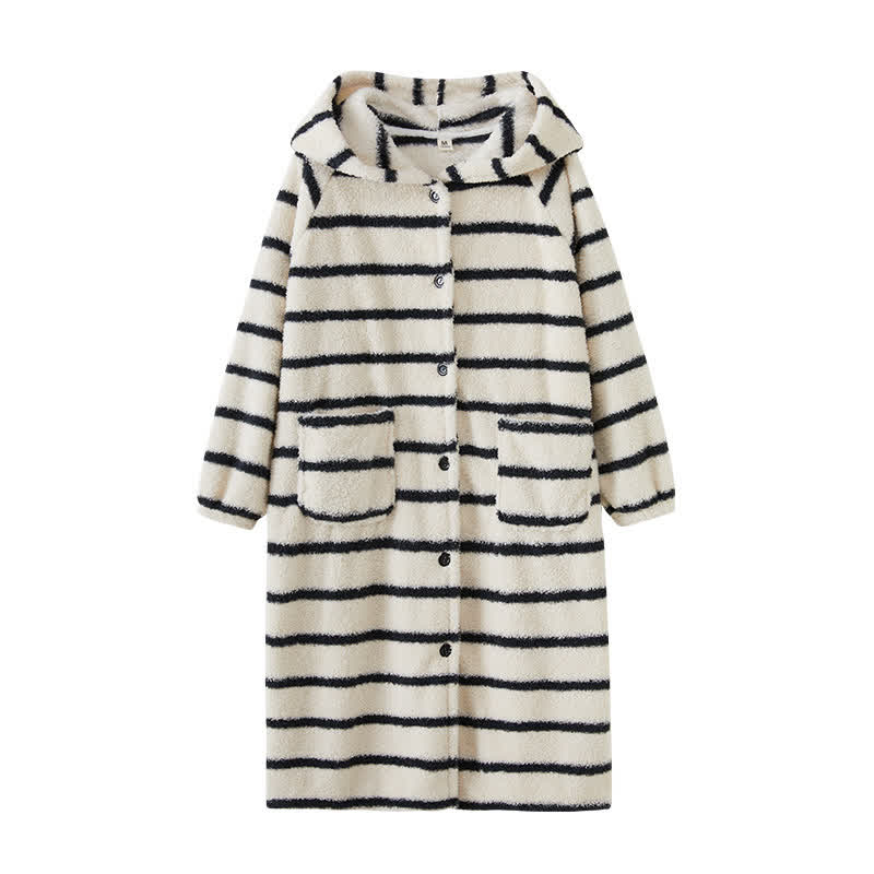 Ownkoti Classic Striped Hooded Button Plush Robe - image 3