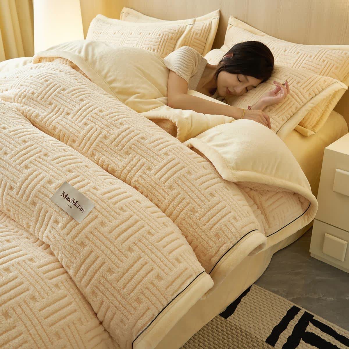 Ownkoti Stripe Knot Textured Plush Bedding Set - Beige - Bedding Set (4PCS) - King - image 0