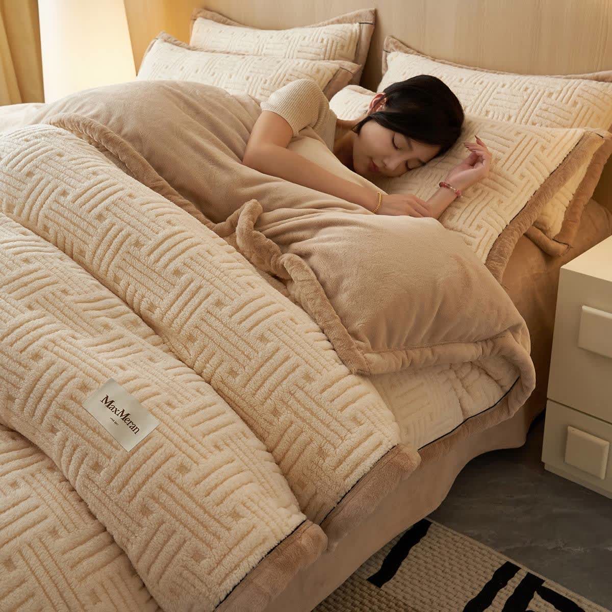 Ownkoti Stripe Knot Textured Plush Bedding Set - Light Coffee - Bedding Set (4PCS) - King - image 11