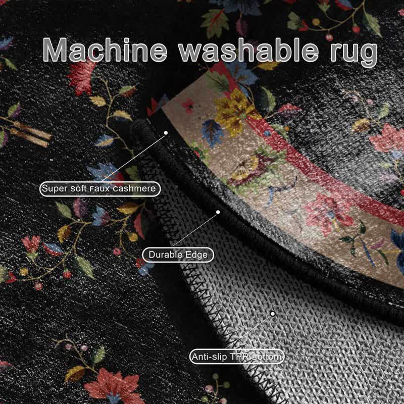 Ownkoti Luxury Chinoiserie Black Floral Round Area Rug - image 3