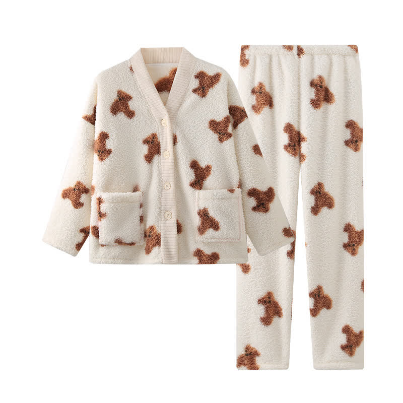 Ownkoti Cute Bear Button Plush Loungewear Set - image 6