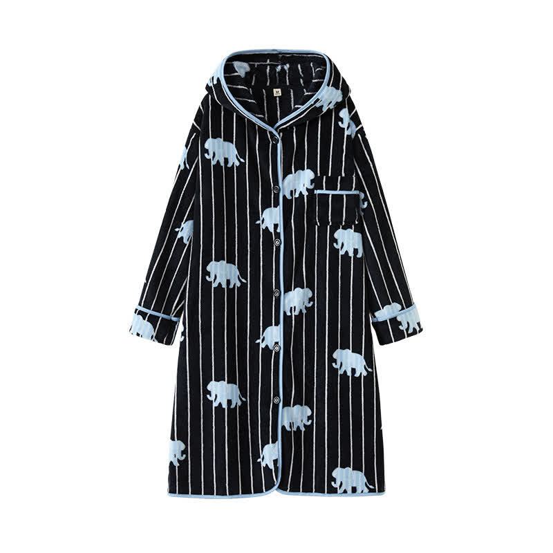 Ownkoti Stripe Elephant Hooded Button Plush Robe - image 8