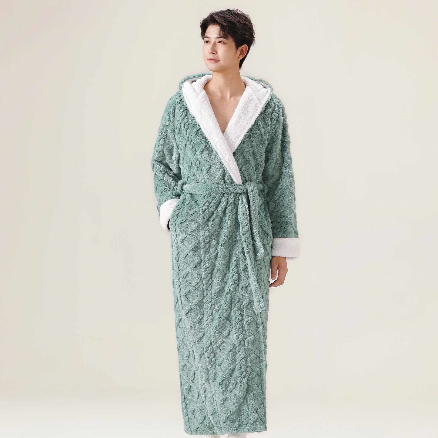 Ownkoti Jacquard Hooded Plush Warm Bathrobe - image 5