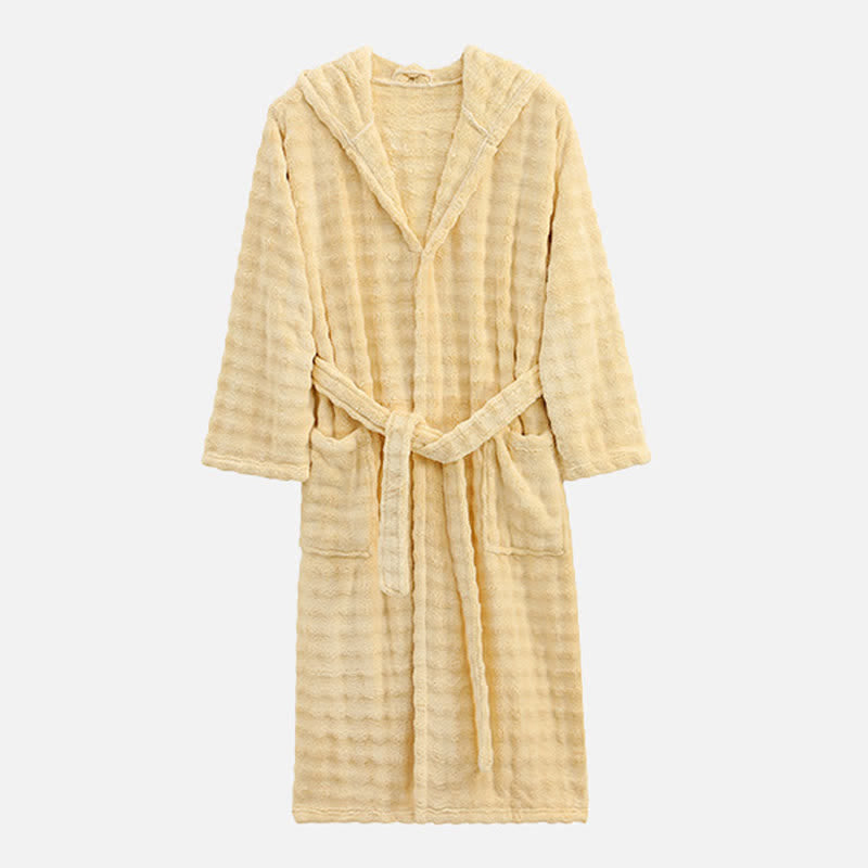 Ownkoti Simple Flannel Robe with Hood and Pockets - Yellow - One Size - image 12
