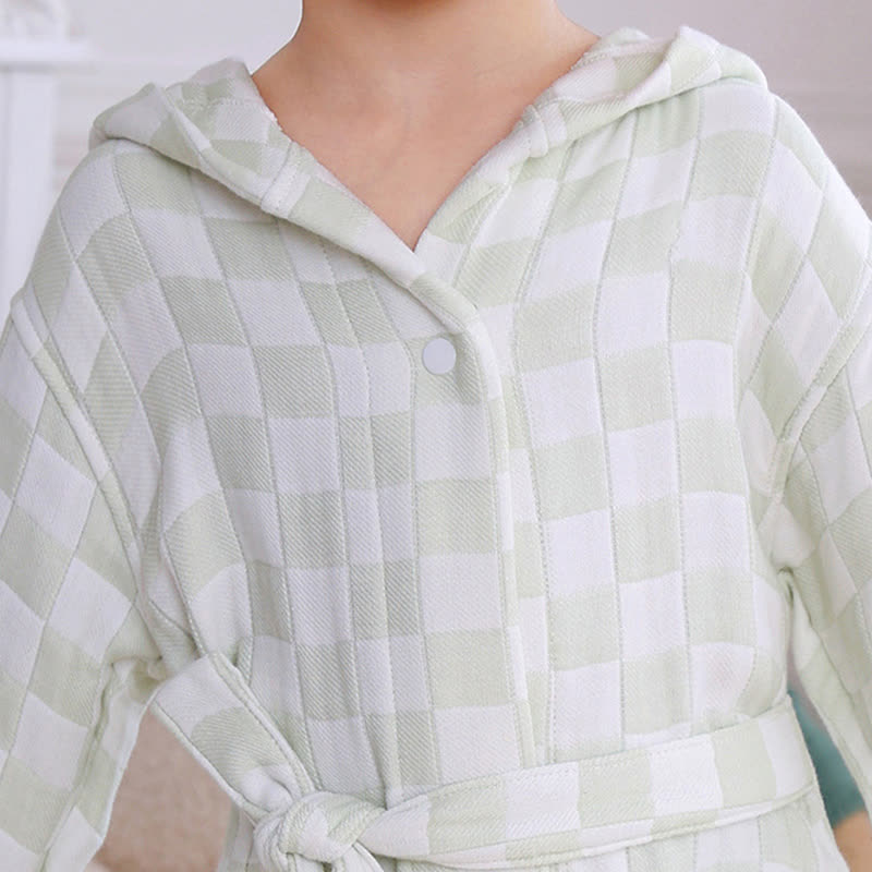 Ownkoti Checkered Hooded Cotton Gauze Child Bathrobe - image 9