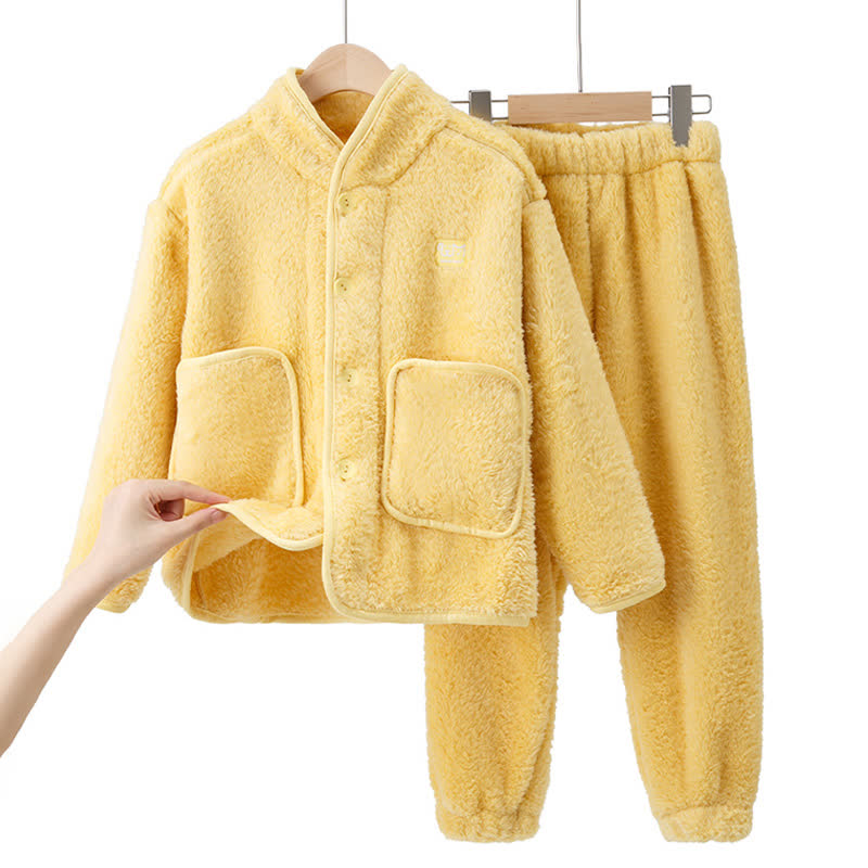 Ownkoti Solid Button Child Plush Loungewear Set - Yellow - Child:170cm - image 14