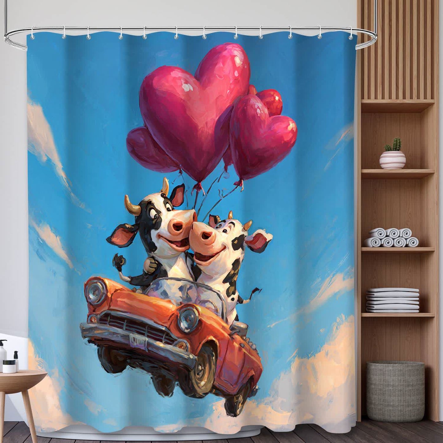 Ownkoti Heart & Cow Print Shower Curtain - D - 71"W x 79"L - image 4