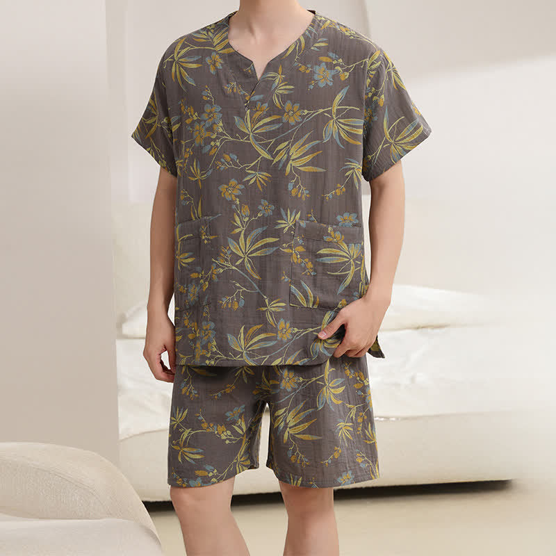 Ownkoti Breathable Cotton Gauze Kimono Pajama Set - Gray - Men : L - image 7