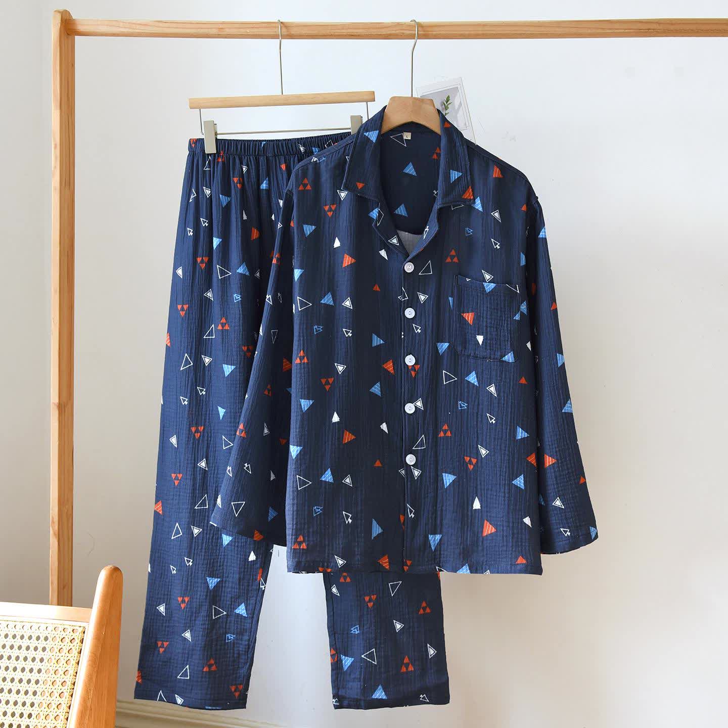 Ownkoti Unisex Geometric Triangle Cotton Loungewear Set - Navy Blue - XXL - image 14