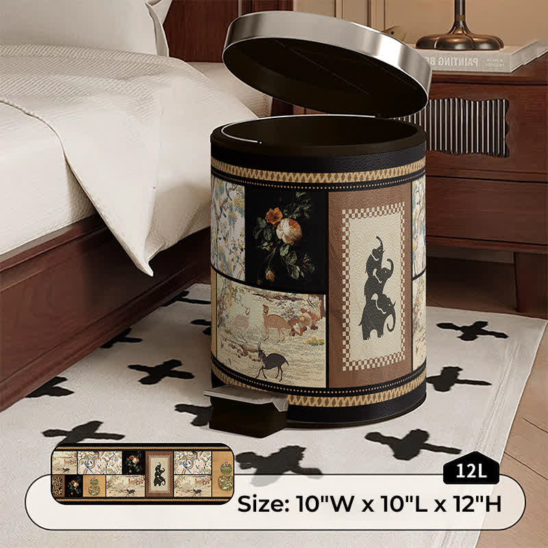 Ownkoti Vintage Collage & Botanical Series Trash Can - Foot Pedal - 10"W x 10"L x 12"H - image 3