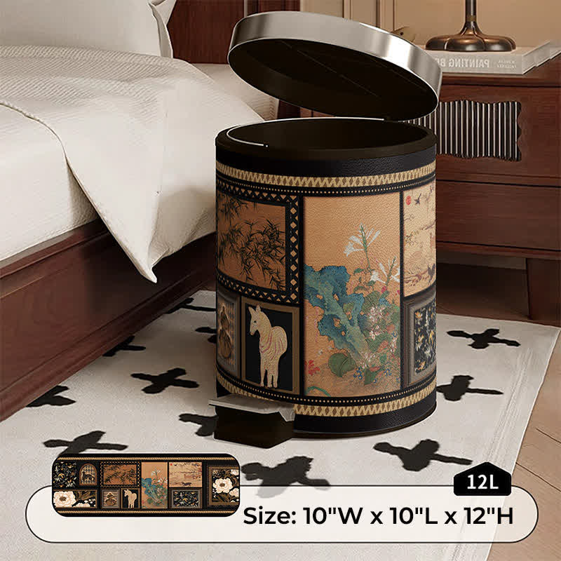 Ownkoti Vintage Double-layer Artistic Leather Trash Can - Foot Pedal - 10"W x 10"L x 12"H - image 3