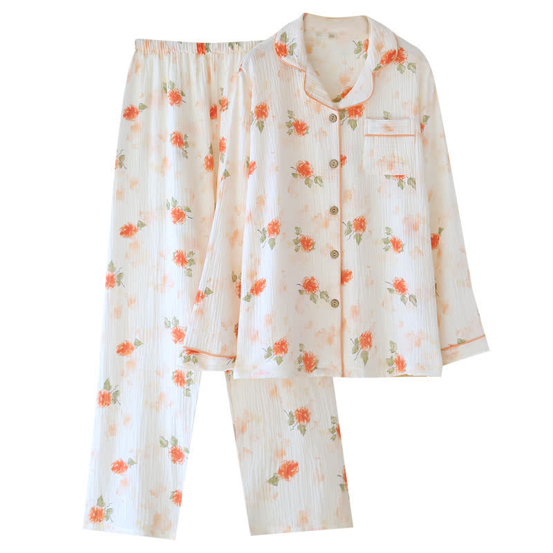 Ownkoti Orange Rose Cotton Gauze Loungewear Set - image 1