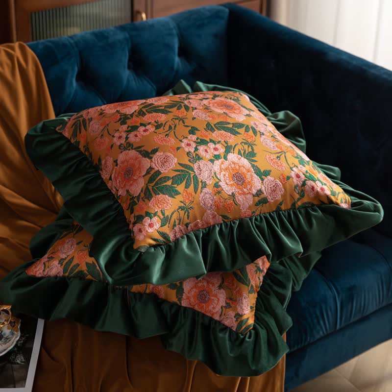 Ownkoti Vintage Floral Jacquard Ruffled Throw Pillow - image 3