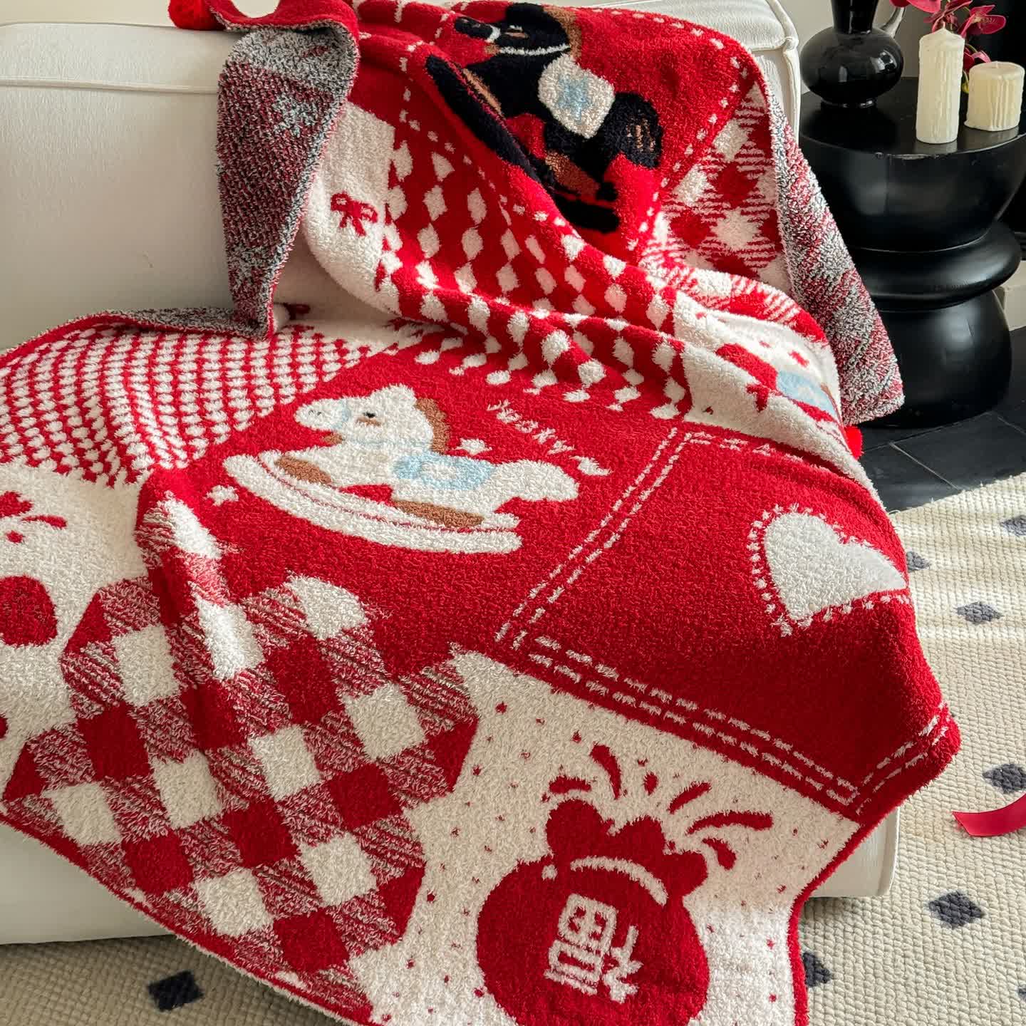 Ownkoti Festive Red & White Patchwork Throw Blanket - image 7