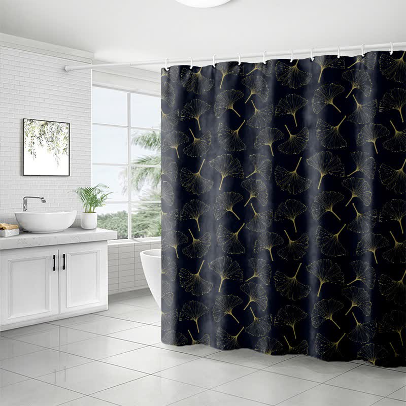 Ownkoti Line Art Ginkgo Leaf Print Shower Curtain - image 7