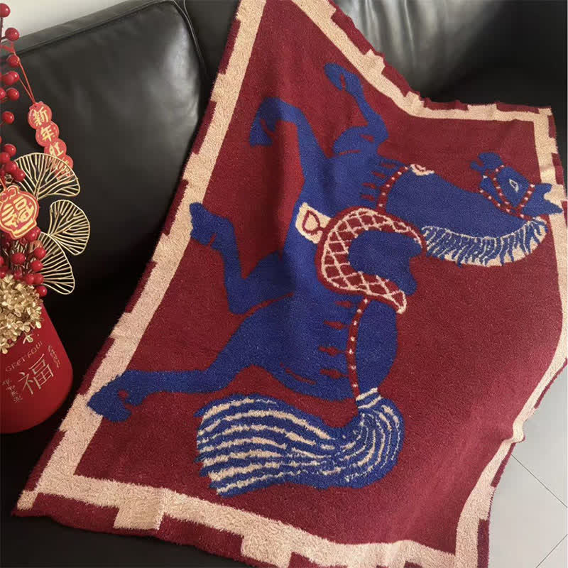 Ownkoti Blue Horse Totem Knitted Throw Blanket - image 1