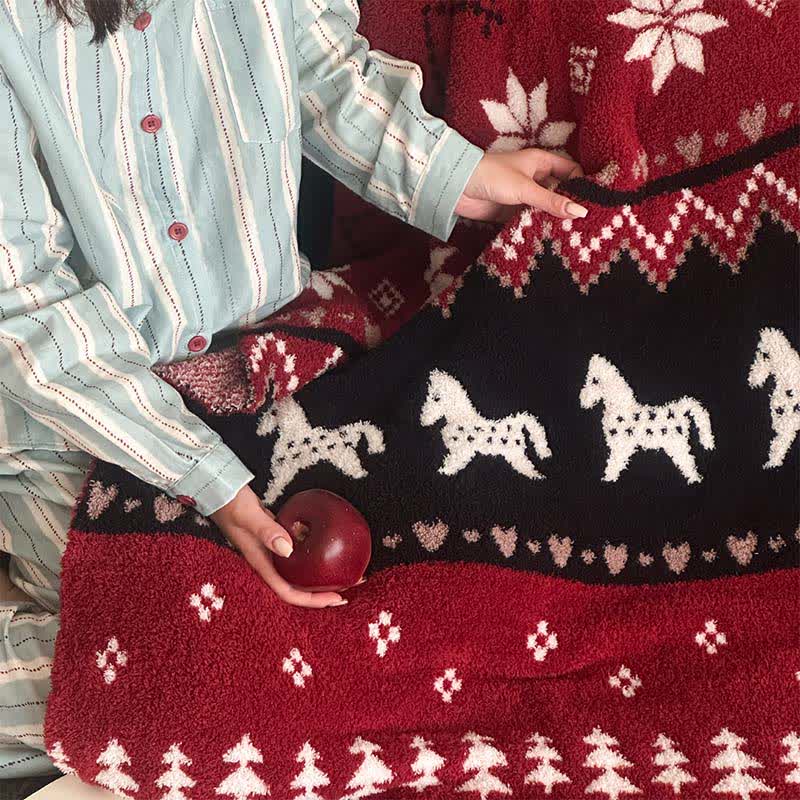 Ownkoti Vintage Nordic Horse & Snowflake Throw Blanket - image 6