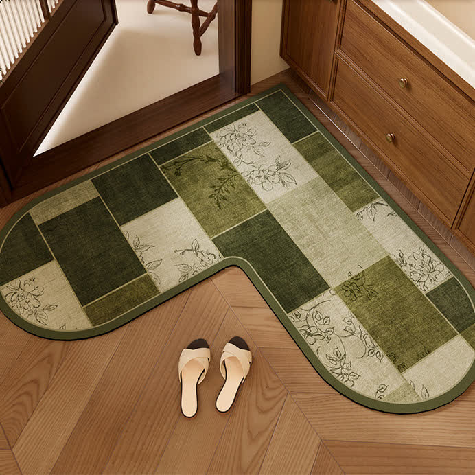 Ownkoti Geometric Patchwork & Floral L-Shaped Rug - 55" x 55" x 17" - image 0