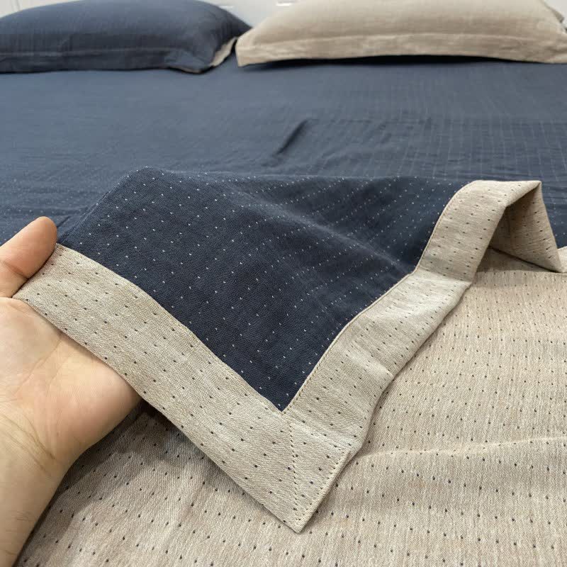 Ownkoti Minimal Dot Cotton Double Gauze Bedspread - Navy Blue & Beige - 2PCS Pillowcases - 19" x 29" - image 10