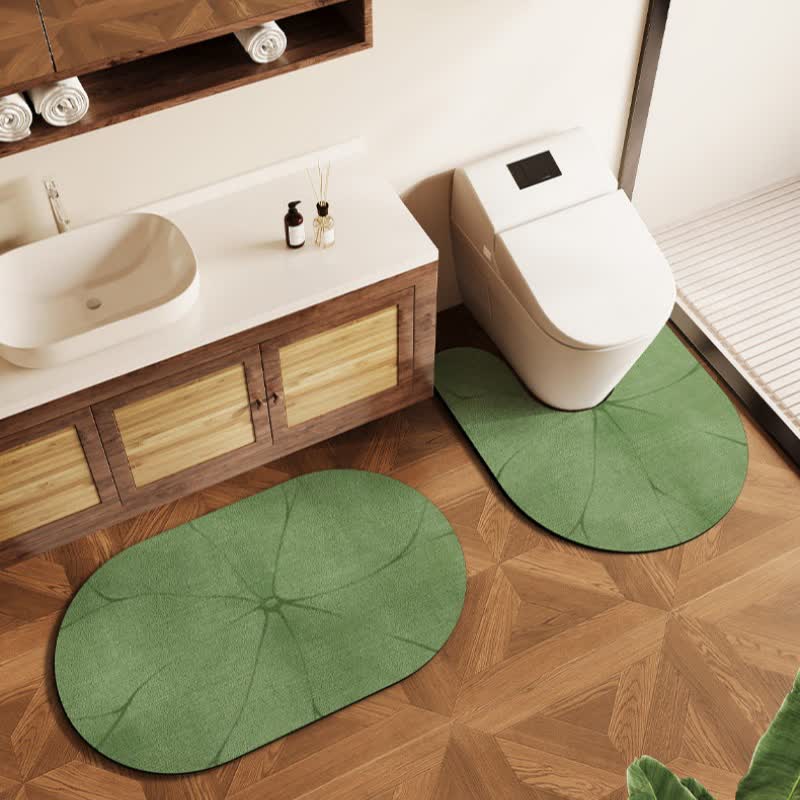 Ownkoti Lotus Leaf Diatom Mud Bath Mat - Green - Oval & U-shaped - 17" x 28" + 35" x 23" - image 0
