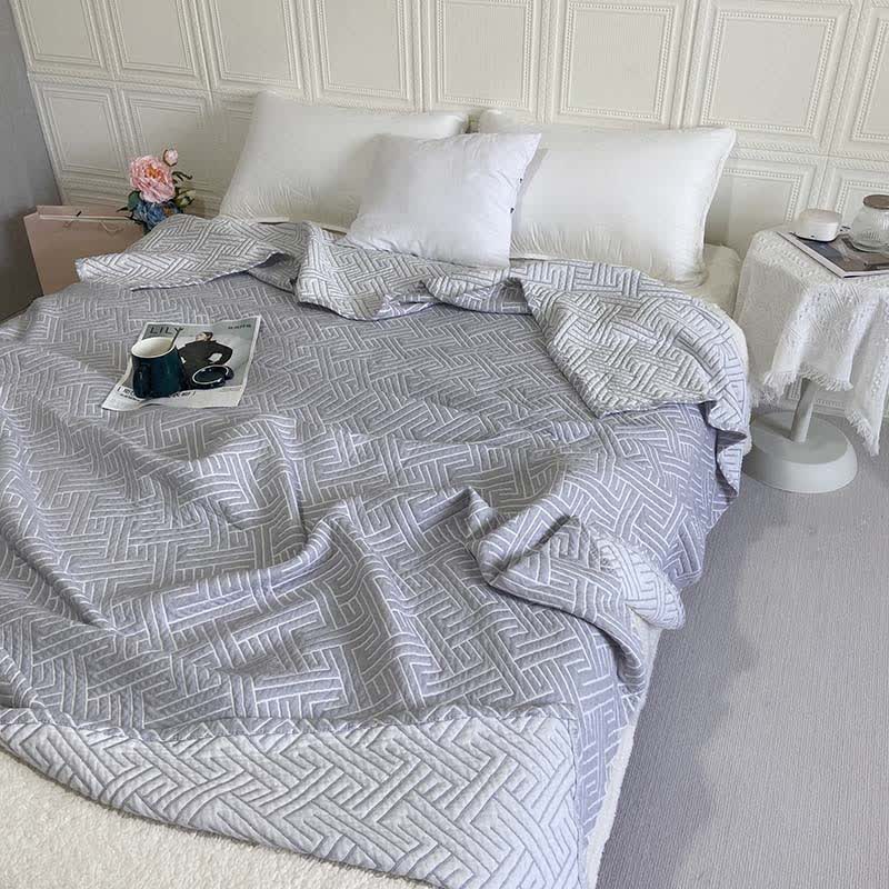 Ownkoti Maze Pattern Reversible Cotton Gauze Quilt - Gray - Queen - image 2