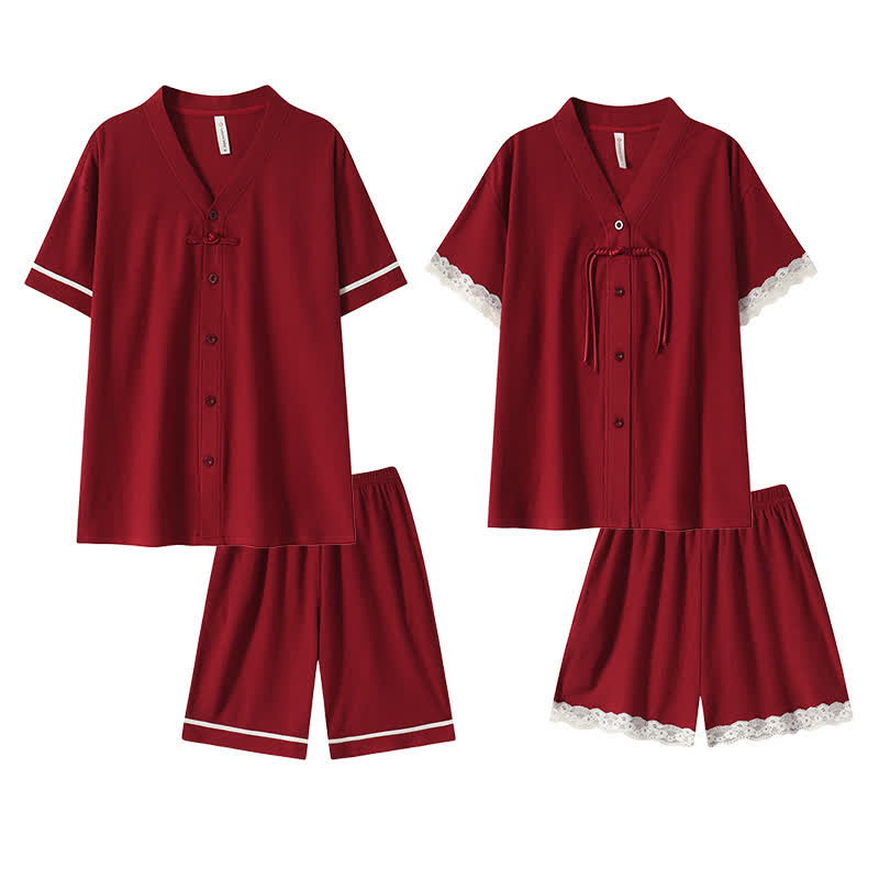 Ownkoti Short Sleeve Couple Cotton Pajama Set - image 1