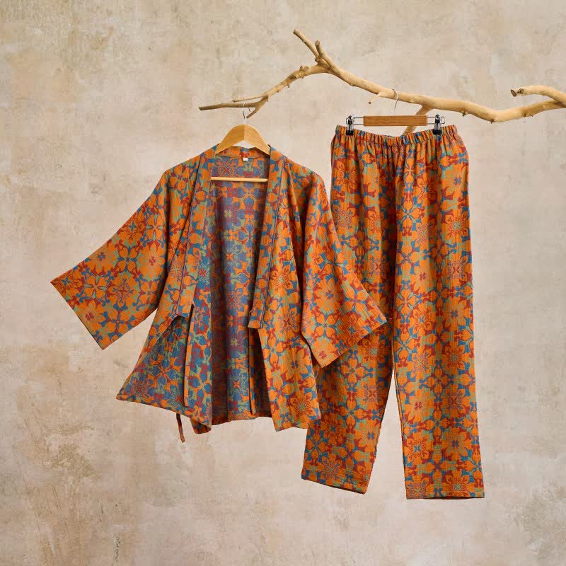 Ownkoti Geometric Pattern Cotton Kimono Loungewear Set - image 3