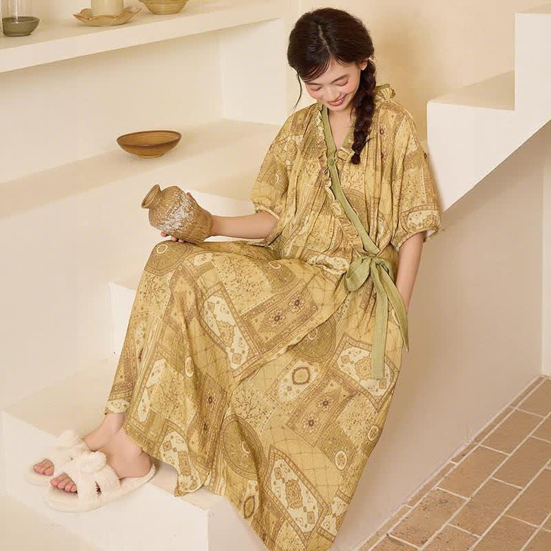 Ownkoti Ethnic Style Ruffled Collar Side-Tie Nightgown - image 10