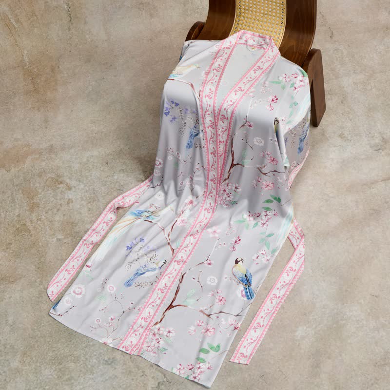 Ownkoti Peach Blossom & Bird Kimono Style Bathrobe - image 3