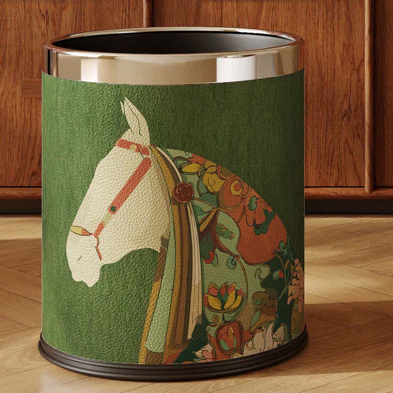 Ownkoti Equestrian Series Leather Decorative Waste Bin - Green - 9"W x 9"L x 10"H - image 5