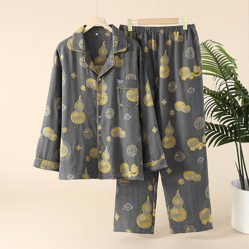 Ownkoti Auspicious Gourd Persimmon Cotton Loungewear Set - Men: Grey - XXL - image 3