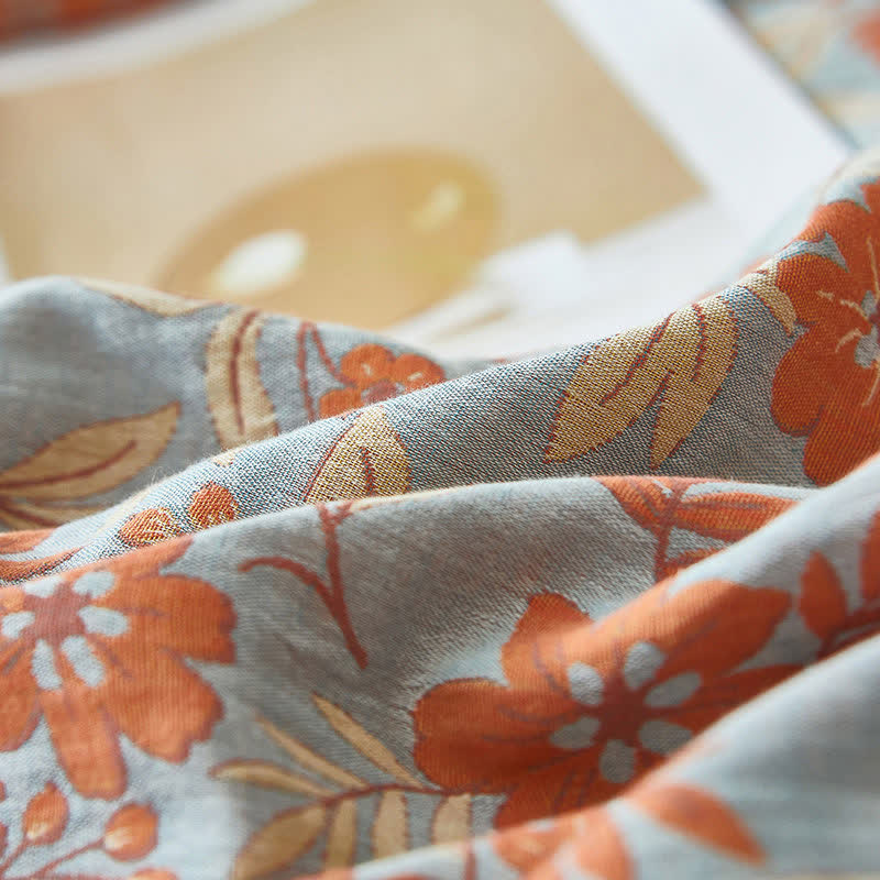 Ownkoti Orange Floral Cotton Double Gauze Bedding - image 7