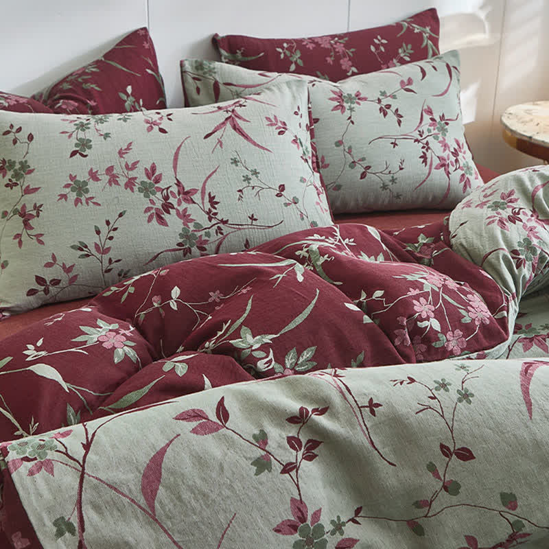 Ownkoti Branch & Floral Cotton Double Gauze Bedding - Gray - Pillowcases - 19'' × 29'' - image 5