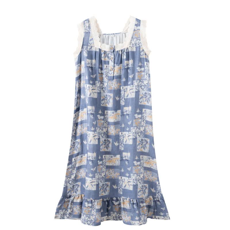 Ownkoti Cottage Butterfly Floral Cotton Sleeveless Nightgown - image 7