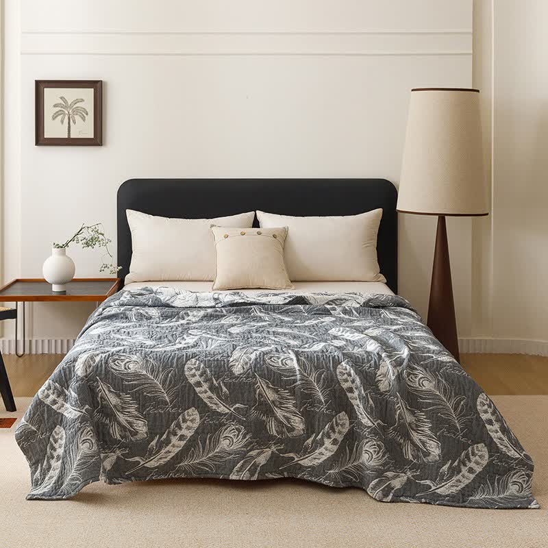 Ownkoti Feather Cotton Gauze Quilt Blanket - Blue - Queen - image 2