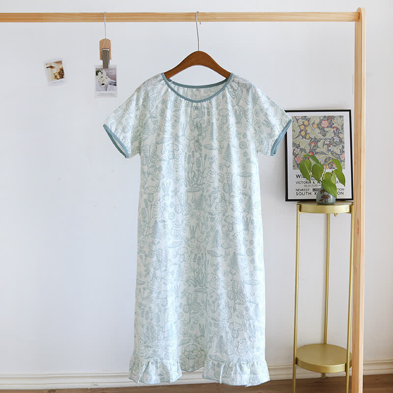 Ownkoti Rustic Mushroom & Bunny Cotton Nightgown - Green - XL - image 9