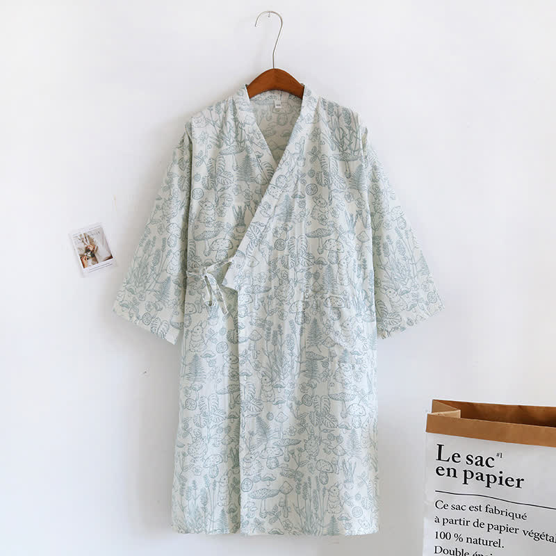 Ownkoti Mushroom & Bunny Cotton Gauze Kimono Robe - Green - L - image 10
