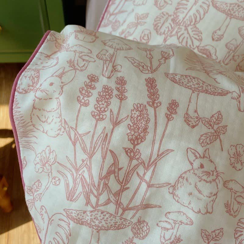 Ownkoti Mushroom & Bunny Cotton Gauze Bedding Set(4PCS) - image 4