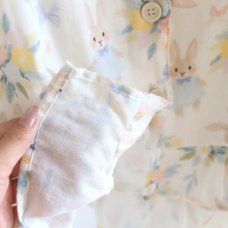 Ownkoti Bunny & Floral Cotton Gauze Pajama Set - image 6