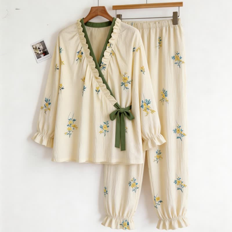 Ownkoti Ruffled Neck Botanical Floral Pajama Set - image 4