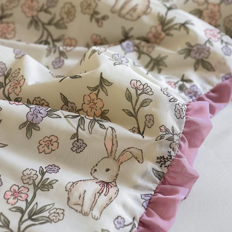 Ownkoti Rustic Floral & Bunny Ruffled Summer Quilt - image 3